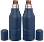 Beer Bottle Cooler, 2 Pack Stainless Steel Double Wall Bottle Insulator with Bottle Opener, Fit's Long Neck and Standard Neck 12oz Beer Bottles (Blue)