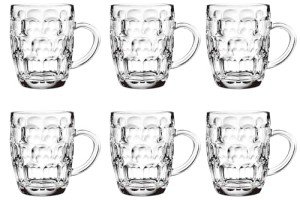 TUSAPAM Dimple Stein Beer Mug Set, 20 oz Beer Glasses with Handle, Glass Beer Mugs, Dishwasher and Freezer Safe, Clear and Sturdy, Set of 6