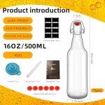 eispap 6 pcs Clear 16oz Beer Bottles with Flip Caps, Glass Bottle with Swinging Top for Airtight Lids, Home Brewing and Fermentation Kombucha, Vanilla Extract, Beverage, Water
