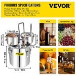 VEVOR Alcohol Still 8GAL/30L, Alcohol Distiller with Thumper Keg, Distillery Kit for Alcohol with Copper Tube & Build-in Thermometer & Water Pump