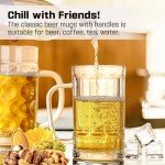 ZHENGYAOYANG Beer Mugs for Freezer, 20oz Glass Beer Mug with Handle, Large Glass Beer Stein, Thick Frosty Mug for Beer Cup Mug for Water, Drinks, Lead-Free Glasses Set of 4 for Men in Pub, Home