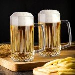 Cambareign Beer Mug Set of 2, 20oz Crystal Beer Glasses with Handle, Glass Beer Mugs for Freezer, Gifts for Men