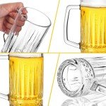 Cambareign Beer Mug Set of 2, 20oz Crystal Beer Glasses with Handle, Glass Beer Mugs for Freezer, Gifts for Men