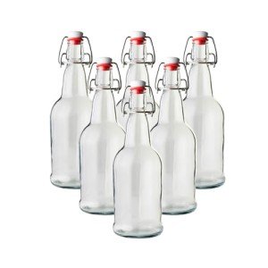FastRack Swing Top Glass Bottles |16 oz – Pack of 6 | Clear Glass Bottles for Home Brewing | Flip Top Glass Bottles for Carbonated Drinks, Kombucha, Fermentation, Water, Food Grade–ECO Friendly, Clear