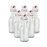 FastRack Swing Top Glass Bottles |16 oz – Pack of 6 | Clear Glass Bottles for Home Brewing | Flip Top Glass Bottles for Carbonated Drinks, Kombucha, Fermentation, Water, Food Grade–ECO Friendly, Clear