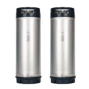 AMCYL Two Pack of New 5 Gallon Silver Stainless Steel Ball Lock Kegs with Dual Rubber Handles