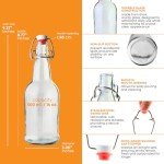 FastRack Swing Top Glass Bottles |16 oz – Pack of 6 | Clear Glass Bottles for Home Brewing | Flip Top Glass Bottles for Carbonated Drinks, Kombucha, Fermentation, Water, Food Grade–ECO Friendly, Clear