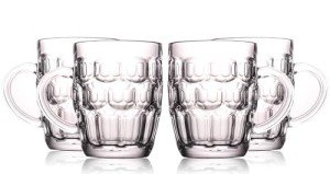 BothEarn 1 Pint Dimpled Beer Mug Set of 4 - Heavy British Pub Thick Glass with Handle - Stein Cup for Beer Lover in Home Party BBQ