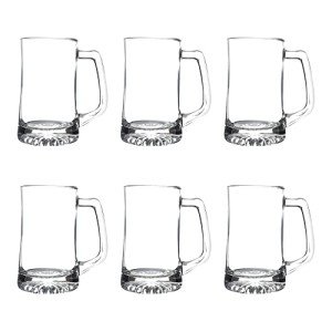 DISCOUNT PROMOS ARC Glass Beer Mugs 25 oz. Set of 6, Bulk Pack - Great for Octoberfest, Pub, Restaurant - Clear