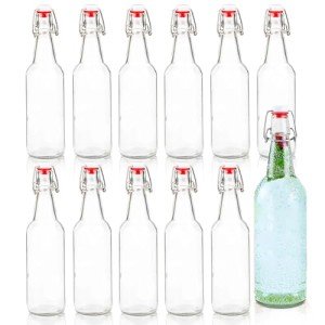 Ilyapa 12oz Clear Glass Beer Bottles for Home Brewing - 12 Pack with Flip Caps for Beer Bottling
