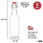 Ilyapa 12oz Clear Glass Beer Bottles for Home Brewing - 12 Pack with Flip Caps for Beer Bottling
