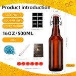 eispap 6 Pack Amber Beer Bottles with Flip Caps, 16oz Glass Bottle with Swinging Top for Airtight Lids, Home Brewing and Fermentation Kombucha, Vanilla Extract, Beverage, Water (Amber 6 pcs)