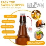 eispap 6 Pack Amber Beer Bottles with Flip Caps, 16oz Glass Bottle with Swinging Top for Airtight Lids, Home Brewing and Fermentation Kombucha, Vanilla Extract, Beverage, Water (Amber 6 pcs)
