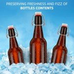 eispap 6 Pack Amber Beer Bottles with Flip Caps, 16oz Glass Bottle with Swinging Top for Airtight Lids, Home Brewing and Fermentation Kombucha, Vanilla Extract, Beverage, Water (Amber 6 pcs)