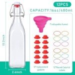 CAKKVDE 12 Pack 16oz Swing Top Glass Bottles,Flip Top Glass Bottle,Square Bottles with Airtight Stoppers for Kombucha, Kefir, Vanilla Extract, Beer