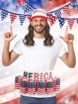 BOARDFEB 2 Pcs Fourth of July Patriotic Beverage Beer Belt Holder and USA Mullet Hat Brown Wig Costume Set Outfit Accessories Unisex Themed USA Americana Flag Merica Beer Gift