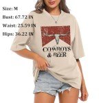 Pairxily Cowboy Beer Shirts for Women Oversized Western Rodeo Shirt Cowgirl Vintage Cow Skull Graphic Tees Country Music Tops(Apricot,M)