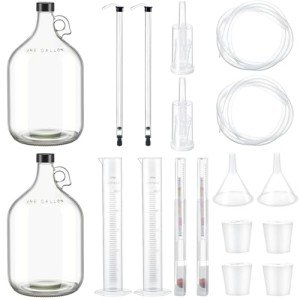 Ziliny 2 Set Mead Making Kit Complete for Home Brewing Starter Sets Includes 1 Gallon Glass Carboy, Auto Siphon, Hydrometer, Alcohol Percentage Tester Jar, Bottle Filler, Airlock, Plug Funnel