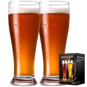 Baalaka Beer Glasses Set of 2, 16 oz Pilsner Beer Pint Glasses, Classics Craft Wheat Beer Glasses Drinking Set, Beer Mug Glassware Gift for Men