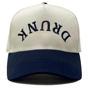 Two Tone Vintage Snapback Hat - Drunk (Upside Down) - Navy/Beige