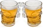 Circleware Skull Face Beer Mug Drinking Glasses with Handle, Set of 2, Heavy Base Funny Entertainment Glassware for Water, Juice and Halloween Decorations Beverage Gifts, 17.6 oz.