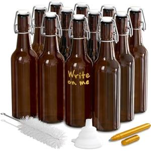 12 Amber Glass Beer Bottles for Home Brewing