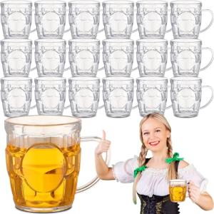 Ziliny 20 Pcs 8 oz Plastic Beer Mugs with Handles Dimpled Steins Small Beer Glasses Mini Mugs Reusable Oktoberfest Decorations for Festival Party Event Picnic BBQ, Clear