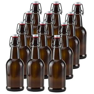 16oz Amber Flip Top Beer Bottles - 12 Pack