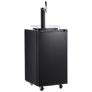 Beer Kegerator, Single Tap Draft Beer Dispenser, Full Size Kegerator and Keg Beer Cooler With Shelves & Drip Tray & 4 Casters, Stainless Steel Keg Dispenser, 32°F- 50°F Temperature Control, 97L