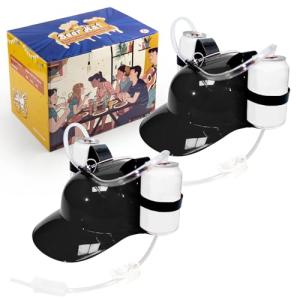 Ekkhysis Beer Hat,Funny Hat for Drinking Soda,Beer Helmet,Drinking Accessories Gifts for Man (2-Black)