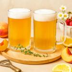 ZENFUN 8 Pack Glass Beer Mugs, 14 Oz Heavy Wine Glasses with Handle & Stainless Steel Straws, Summer Beer Glass Steins Pub Drinking Mugs for Juice, Iced Tea