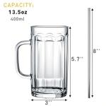 ZENFUN 8 Pack Glass Beer Mugs, 14 Oz Heavy Wine Glasses with Handle & Stainless Steel Straws, Summer Beer Glass Steins Pub Drinking Mugs for Juice, Iced Tea
