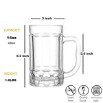 COKTIK 2 Pack Heavy Large Beer Glasses with Handle - 14 Ounce Glass Steins, Classic Beer Mug glasses Set