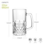 Paysky Beer Mug Set of 2, 22oz Crystal Beer Glasses with Handle, Glass Beer Mugs for Freezer, Gifts for Men
