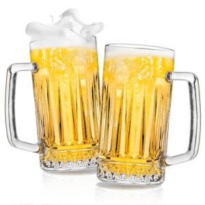 Cambareign Beer Mug Set of 2, 20oz Crystal Beer Glasses with Handle, Glass Beer Mugs for Freezer, Gifts for Men