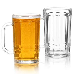 Ocean ice Beer Glasses, Set of 2 Beer Mug, Clear Beer Stein 11oz, Transparent Large Beer Mugs for Freezer, Glass Beer Mug, Glass Beer Mugs with Handles Dishwasher Safe