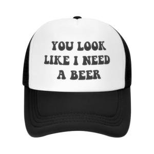 Funny Trucker Hat You Look Like I Need A Beer for Women and Men Baseball Cap Breathable Mesh Black