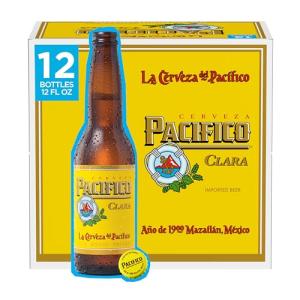 Pacifico Clara Mexican Lager Beer, 12 pk, 12 oz bottles, 4.4% ABV, gold