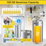 HGKEKE 128 oz Mini Keg Growler Portable Dispenser System with Mini Keg Regulator to Carbonate Draft Beer and Keep Beer Fresh, Self-Closing Beer Faucet, Stainless Steel Pressurized Mini Keg Homebrew