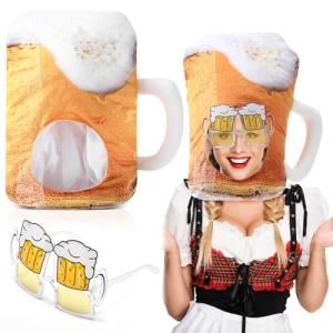 Jeere Novelty Poop/Ice Cream/Crab/Beer Mug/Pumpkin Hat and Sunglasses Halloween Accessories for Women Men Cosplay Party Decor(Yellow,Beer Hat)