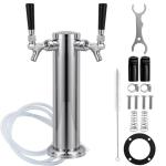 FERRODAY Kegerator Tower Dual Faucet Beer Tower Double Tap Beer Tower Dispenser Beer Tap Kegerator Parts Stainless Steel Tower Brass Faucet Stainless Core Pre-assembled Lines 3" Keg Tower Beer Keg Tap