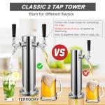 FERRODAY Kegerator Tower Dual Faucet Beer Tower Double Tap Beer Tower Dispenser Beer Tap Kegerator Parts Stainless Steel Tower Brass Faucet Stainless Core Pre-assembled Lines 3" Keg Tower Beer Keg Tap