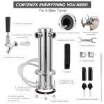 FERRODAY Kegerator Tower Dual Faucet Beer Tower Double Tap Beer Tower Dispenser Beer Tap Kegerator Parts Stainless Steel Tower Brass Faucet Stainless Core Pre-assembled Lines 3" Keg Tower Beer Keg Tap