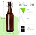 TienChoo 16.5oz Amber Beer Bottles with Flip Caps Set of 10, Swinging Top Glass Brewing Bottles with Airtight Lids for Vanilla Extract, Fermentation Kombucha, Beverage, Water, Kefir, Soda