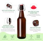 TienChoo 16.5oz Amber Beer Bottles with Flip Caps Set of 10, Swinging Top Glass Brewing Bottles with Airtight Lids for Vanilla Extract, Fermentation Kombucha, Beverage, Water, Kefir, Soda