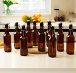 TienChoo 16.5oz Amber Beer Bottles with Flip Caps Set of 10, Swinging Top Glass Brewing Bottles with Airtight Lids for Vanilla Extract, Fermentation Kombucha, Beverage, Water, Kefir, Soda