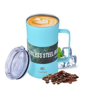 HurOutd 20 oz Stainless Steel Tumbler，Double-Wall Vacuum Insulated Beer Mug with Handle，Keeps Beverages Hot & Cold for Hours，Sweat-Proof Metal Tankard for IPA, Coffee, Cocktails（Blue）