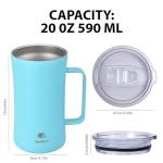 HurOutd 20 oz Stainless Steel Tumbler，Double-Wall Vacuum Insulated Beer Mug with Handle，Keeps Beverages Hot & Cold for Hours，Sweat-Proof Metal Tankard for IPA, Coffee, Cocktails（Blue）