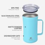 HurOutd 20 oz Stainless Steel Tumbler，Double-Wall Vacuum Insulated Beer Mug with Handle，Keeps Beverages Hot & Cold for Hours，Sweat-Proof Metal Tankard for IPA, Coffee, Cocktails（Blue）