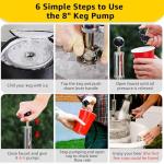 8” Beer Keg Tap Keg Pump, D System Beer Keg Party Pump for US Sankey Keg Draft Beer Picnic Pump 2 Beer Faucets & 2 Hose Clamps, Beer Tap for Keg with Stainless Probe Coupler for Party